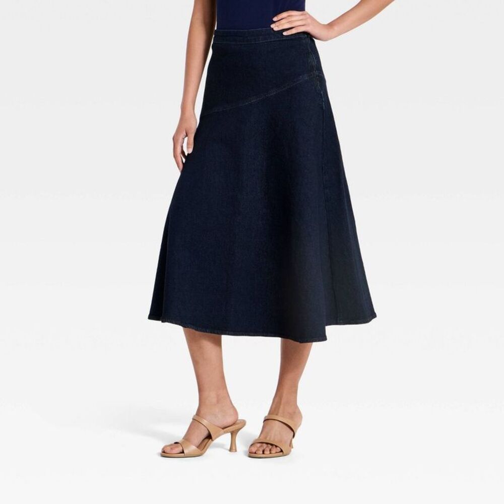 Women's Denim Midi Skirt - A New Day Indigo XL